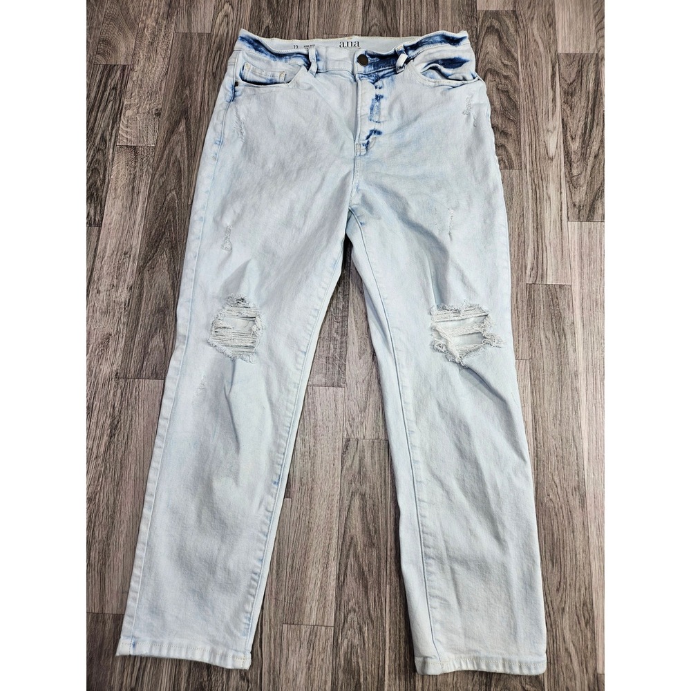 a.n.a Straight Leg Jeans Womens 12 Light Wash Distressed High Rise Denim